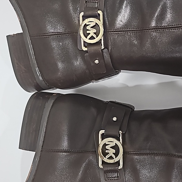 Michael Kors knee high boot Brown MK logo low heel Size 9 - Picture 6 of 11